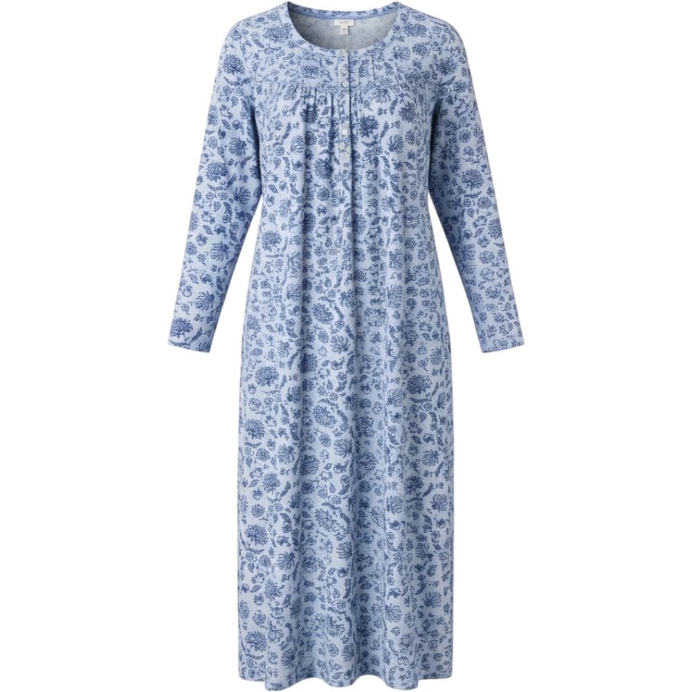 Aria Collection Blue Floral Long Sleeve Nightgown Henley Sleepwear Womens 2X